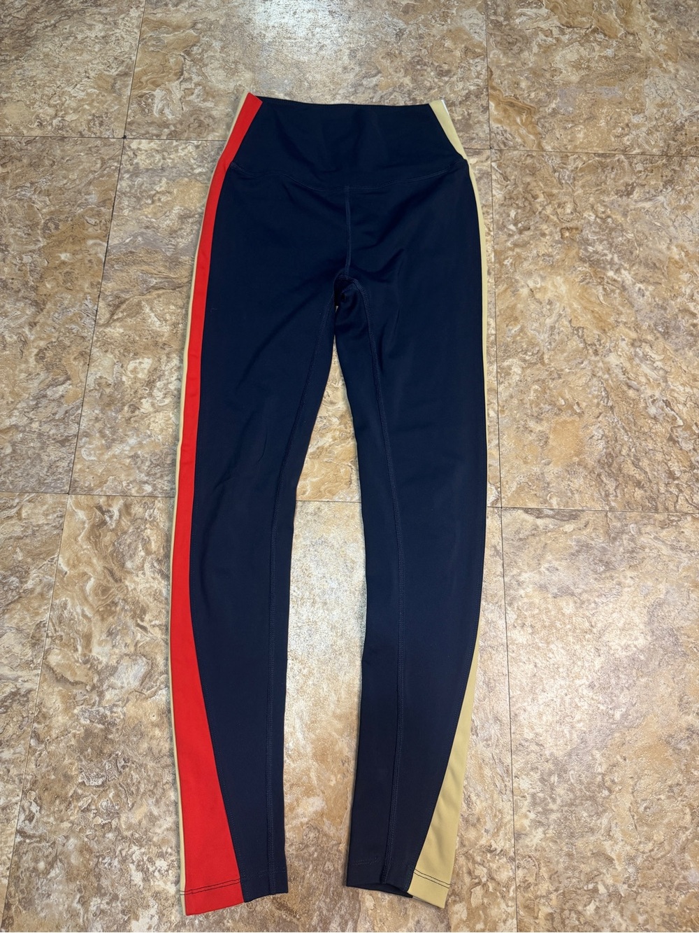Splits59 Black Leggings with Red and Tan Side Panels